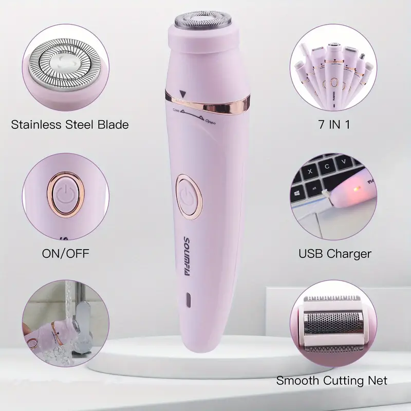 7-in-1 Rechargeable Electric Epilator for Women – Ultimate Hair Removal Kit with Facial Shaver