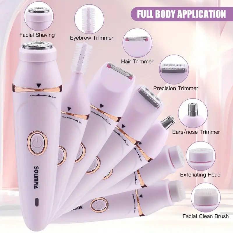 7-in-1 Rechargeable Electric Epilator for Women – Ultimate Hair Removal Kit with Facial Shaver